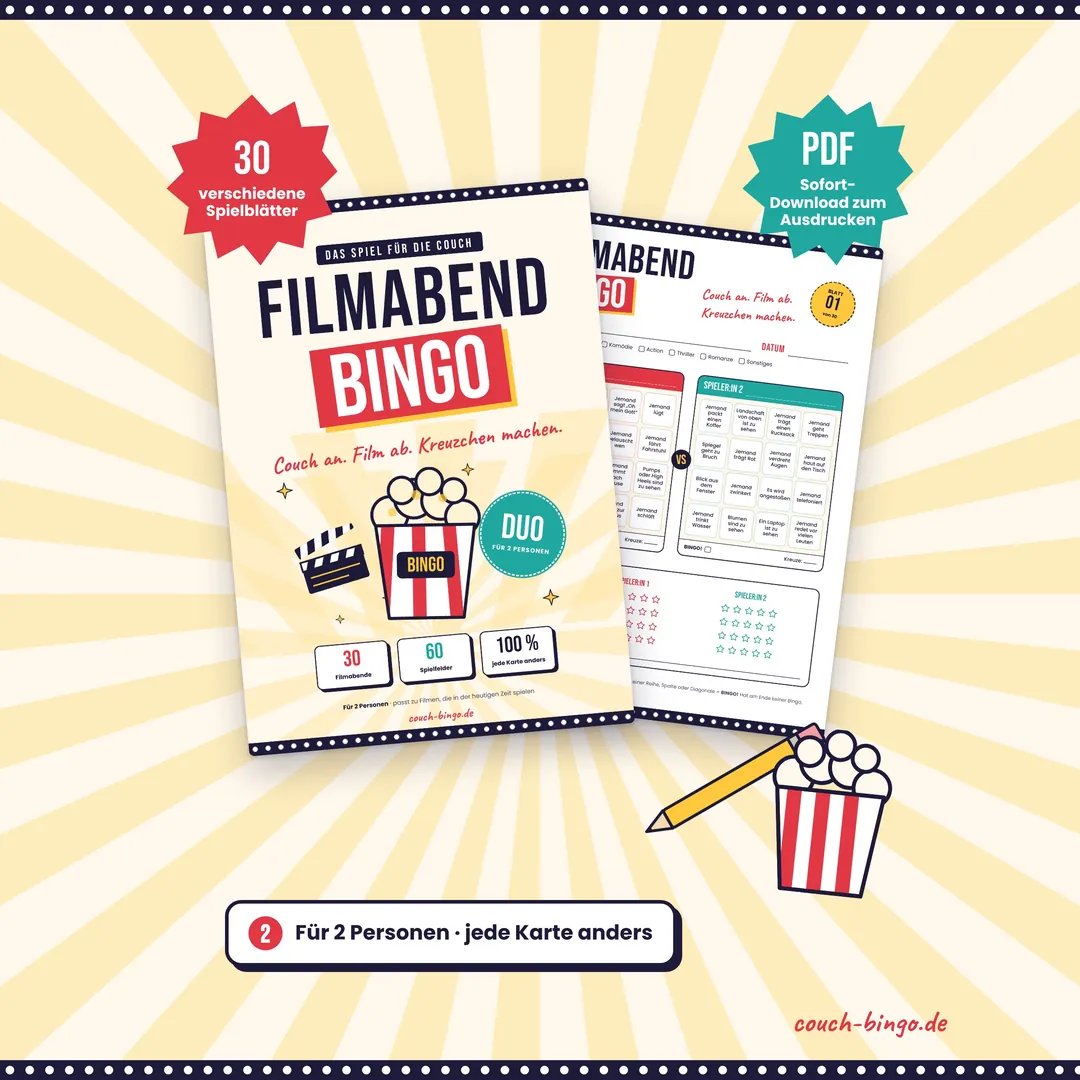 Filmabend-Bingo: Titelblatt und Spielblatt