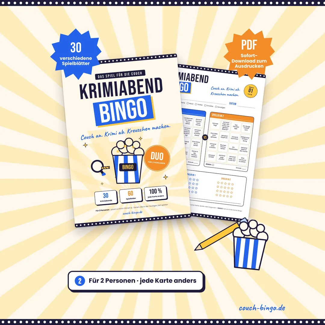 Krimiabend-Bingo: Titelblatt und Spielblatt